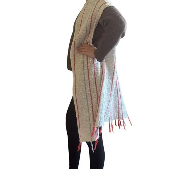 Women's cotton knit ivory stripe fringe boho duster cover up size s/m - Picture 9 of 9